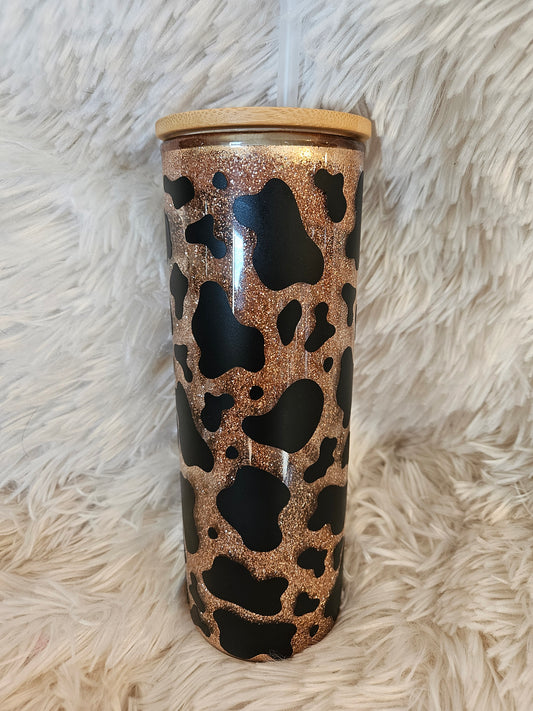 IDGAF Rose Gold Glass Glitter Globe Tumbler, 20 oz