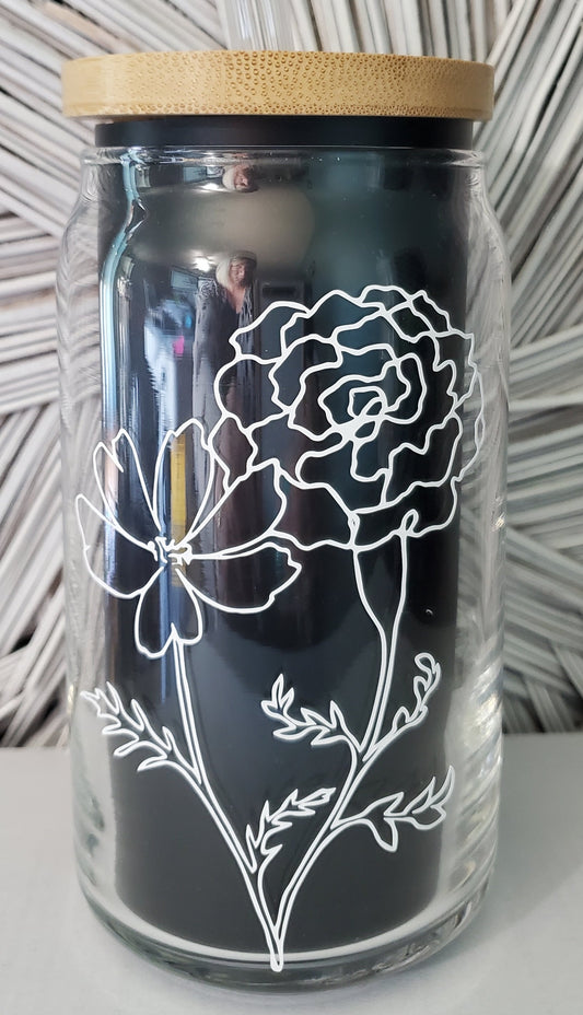 Beer Can Glass-Flowers, 20 oz