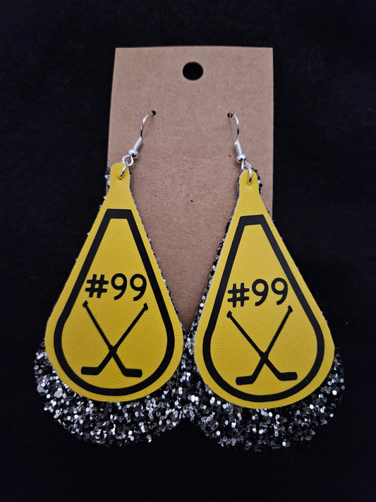 Warhawks Earrings- Matte black and Yellow or Glitter and Yellow