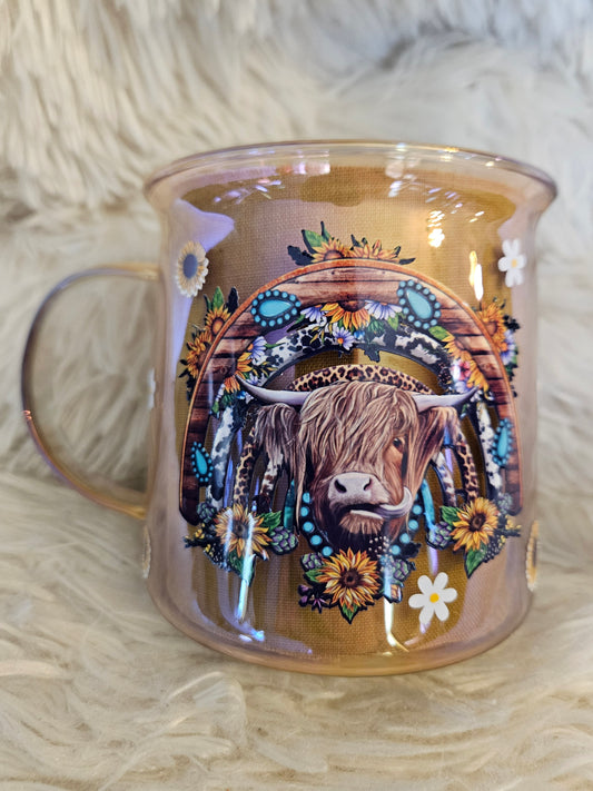 Highland Cow Amber Glass, 18 oz