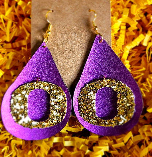 OCON Earrings - Gold O with Purple Drop